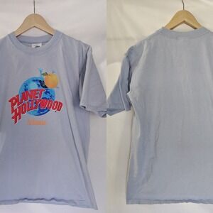 Planet Hollywood‎ Atlanta T Shirt Graphic Tee Blue Peach Logo Medium Vintage